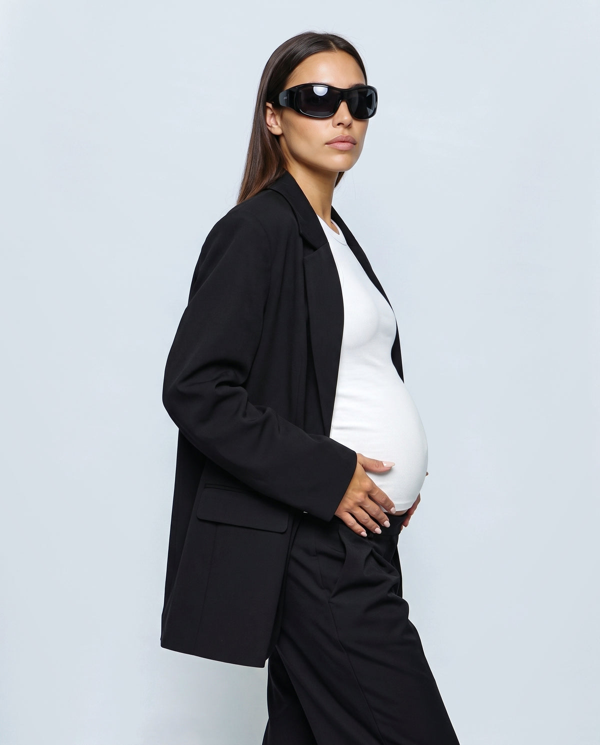 The Relaxed Double-Breasted Blazer in Black, side view