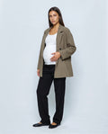 The Relaxed Double-Breasted Blazer in Khaki olive, front view