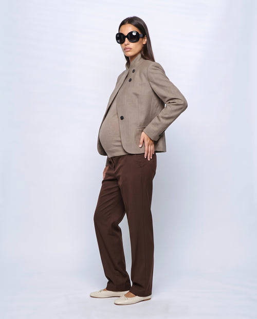 The Collarless Tailored Jacket in Taupe, side view