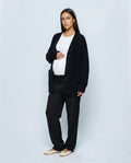 The Deep-V Cardigan in Black, front view