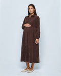 The Corduroy Shirt Dress in Brown, front view