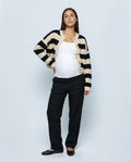 Renee Striped Button Cardigan in Black stripe, front view
