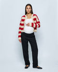 Renee Striped Button Cardigan in Red stripe, front view