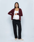 The Everyday Hooded Cardigan in Burgundy, front view