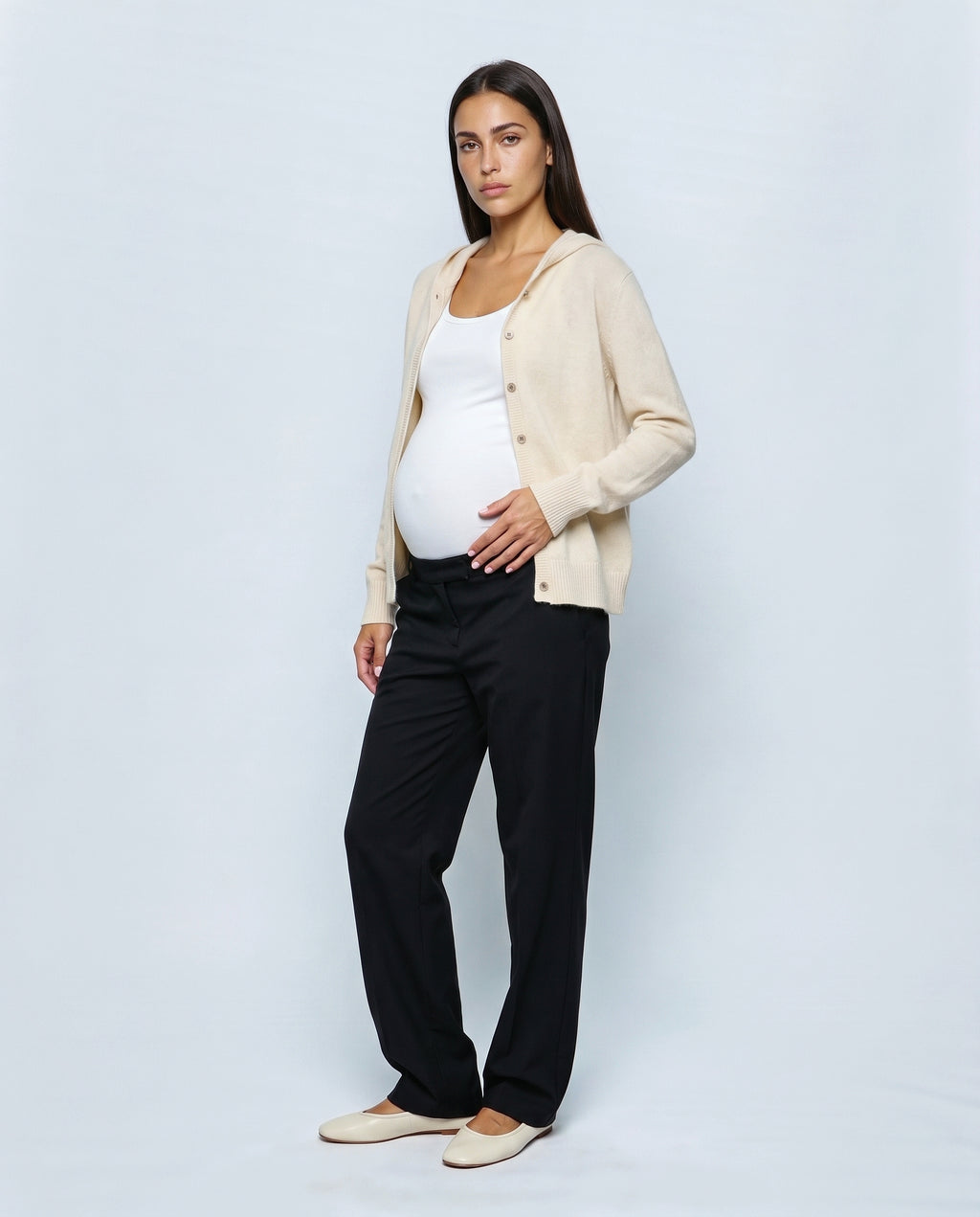 The Everyday Hooded Cardigan in Cream, front view