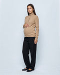 Clemence Roll-Edge Cardigan in Camel, front view