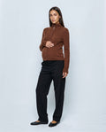 Clemence Roll-Edge Cardigan in Walnut, front view