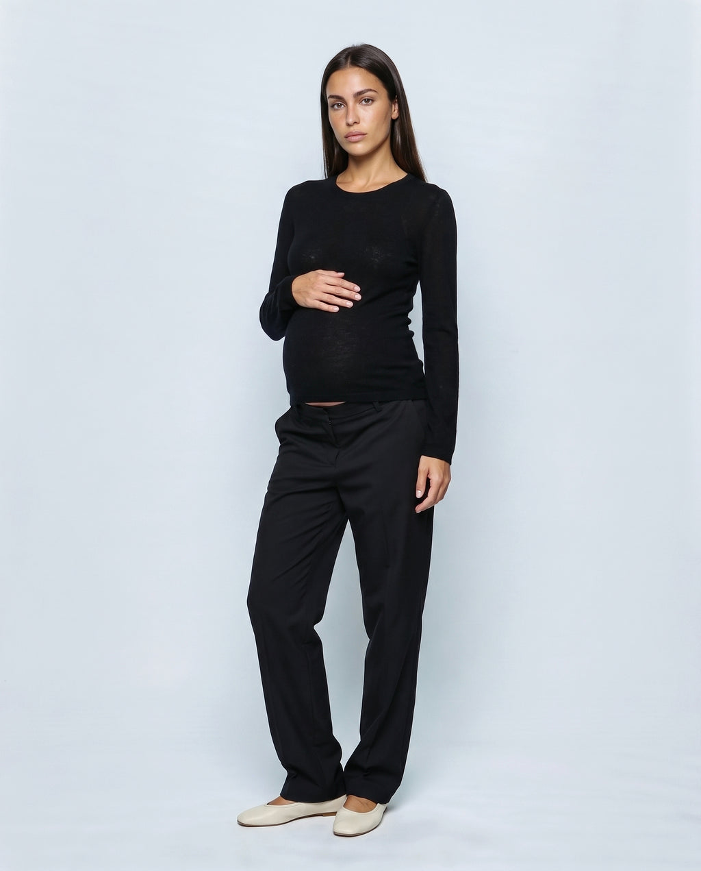 The Refined Crewneck Knit in Black, front view