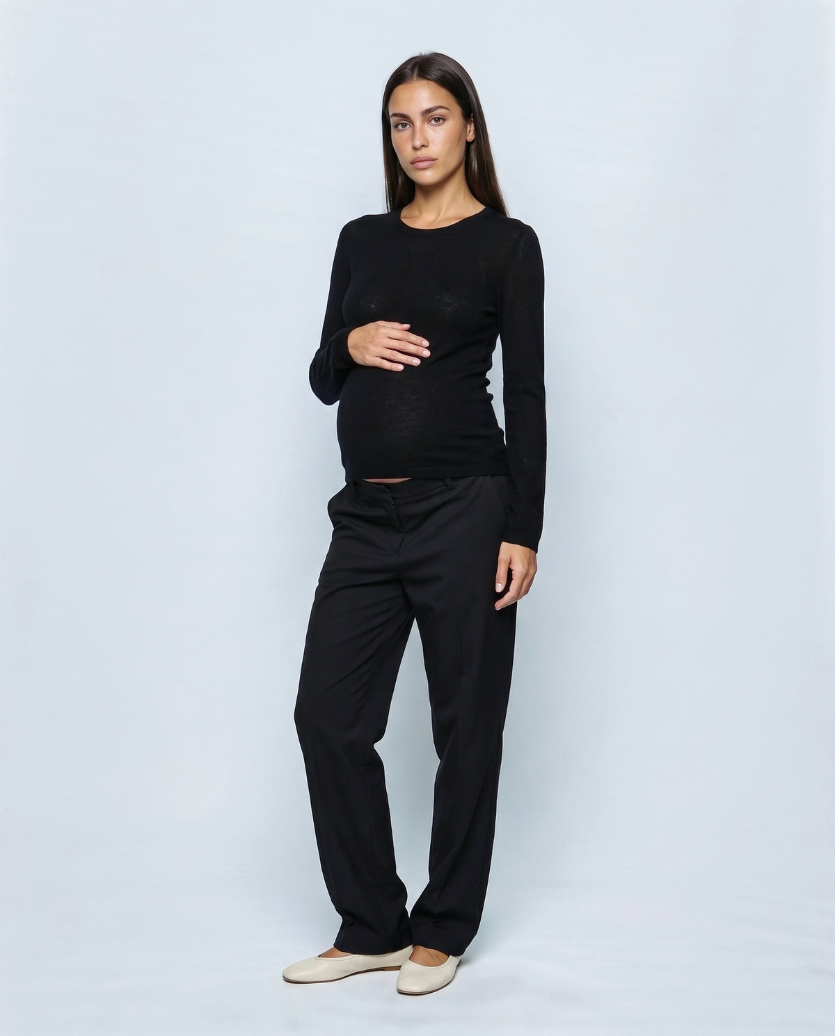 The Refined Crewneck Knit in Black, front view