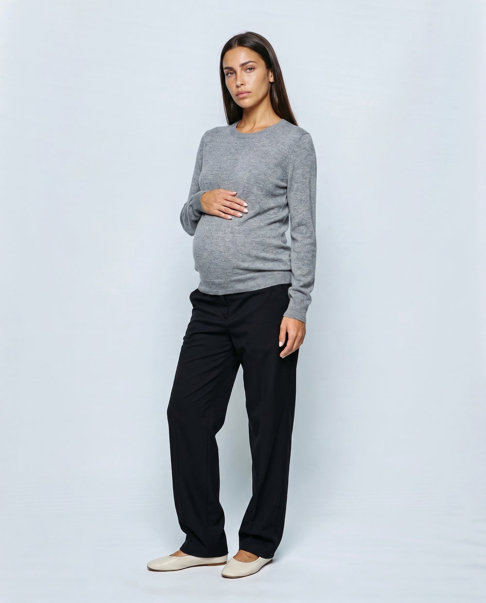 The Refined Crewneck Knit in Grey, front view