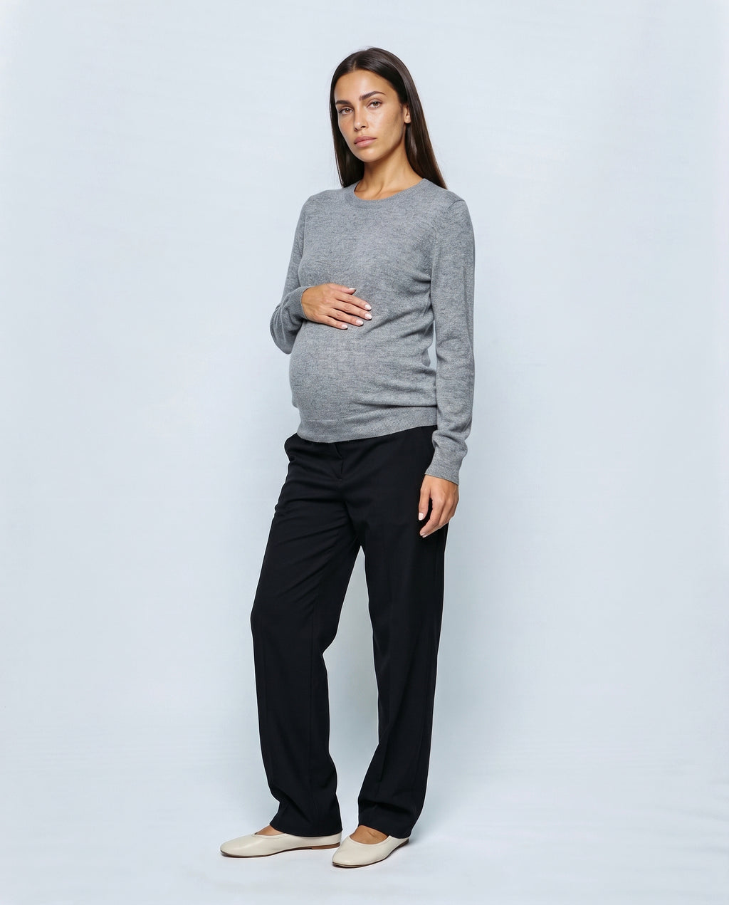 The Refined Crewneck Knit in Grey, front view