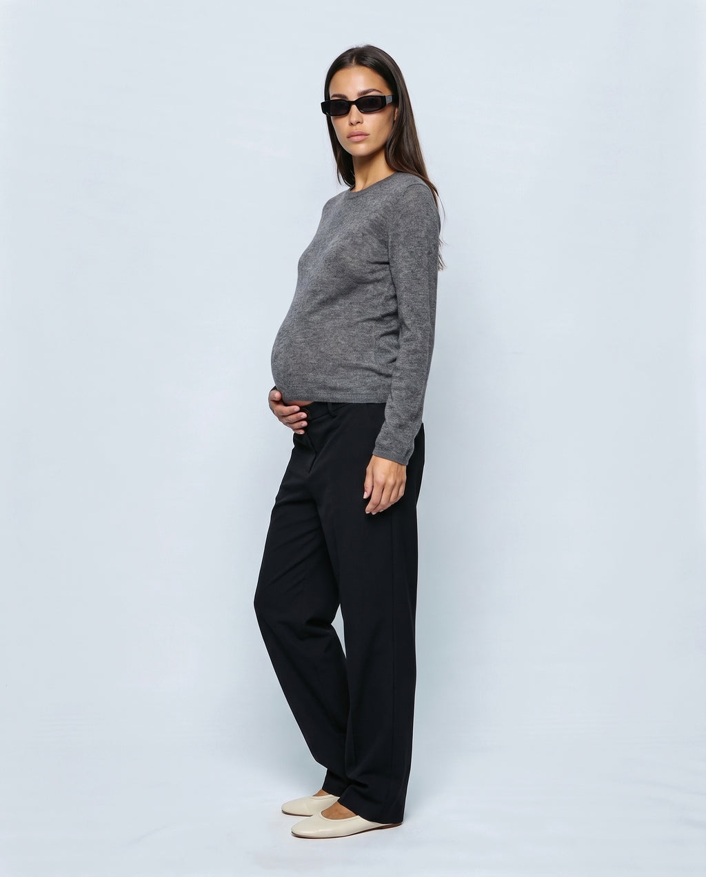 The Refined Crewneck Knit in Grey, side view