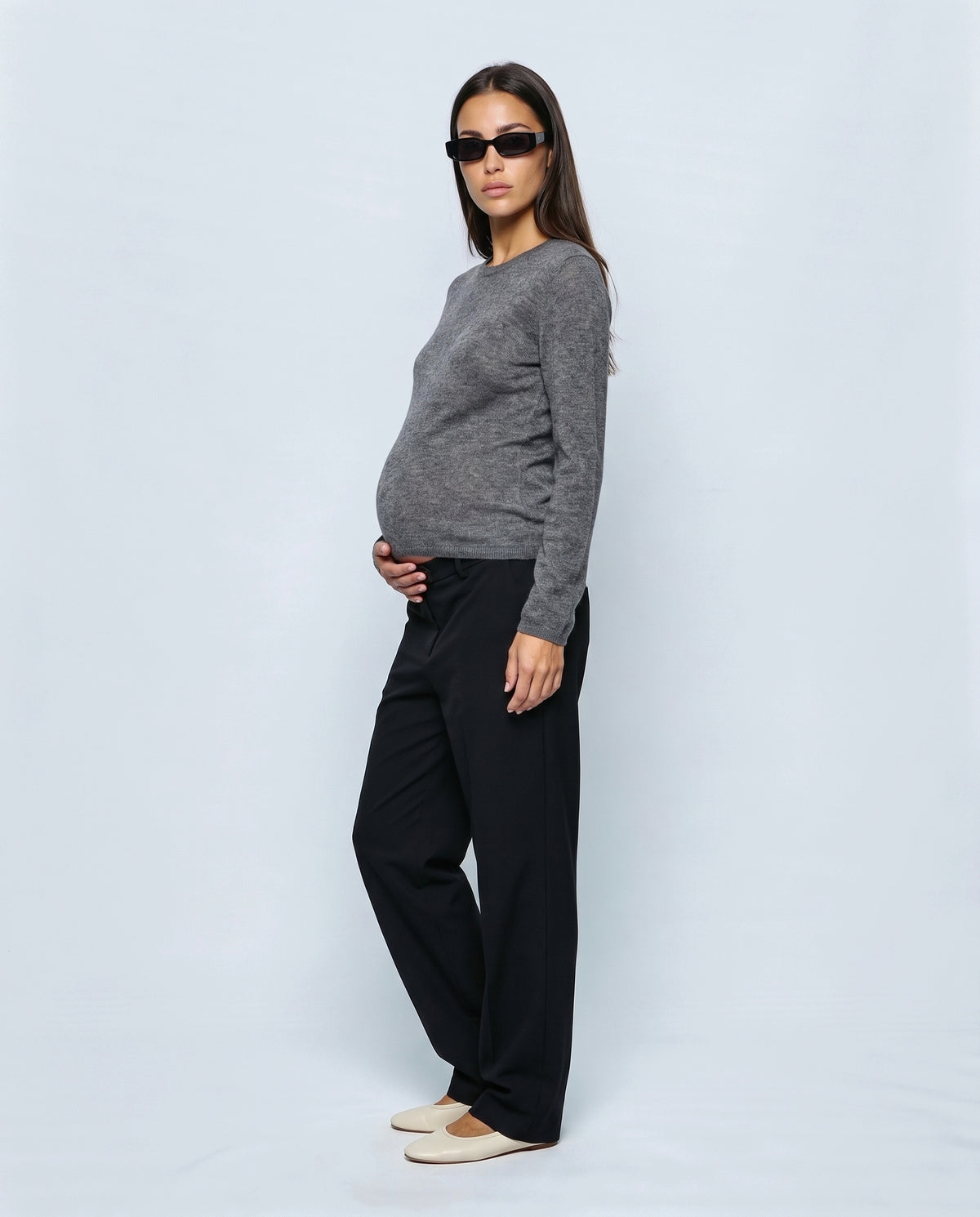 The Refined Crewneck Knit in Grey, side view