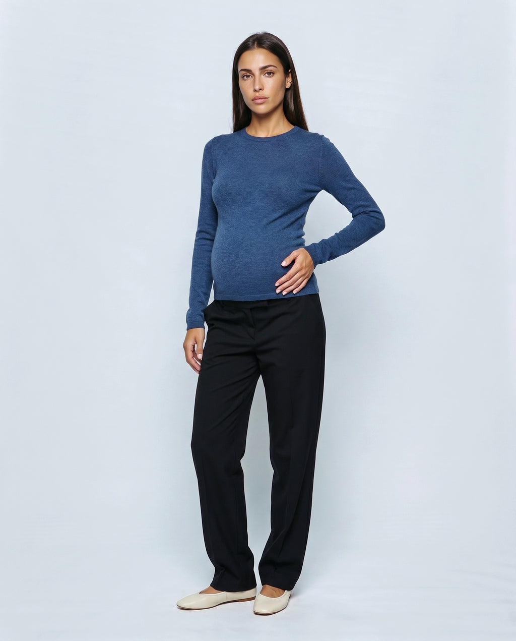 The Refined Crewneck Knit in Ink blue, front view