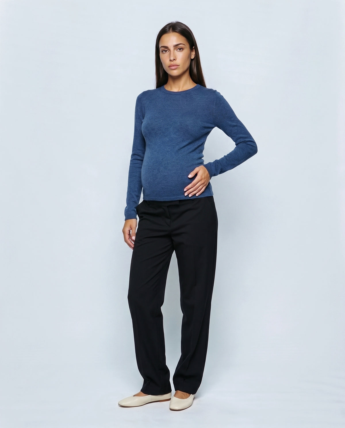 The Refined Crewneck Knit in Ink blue, front view