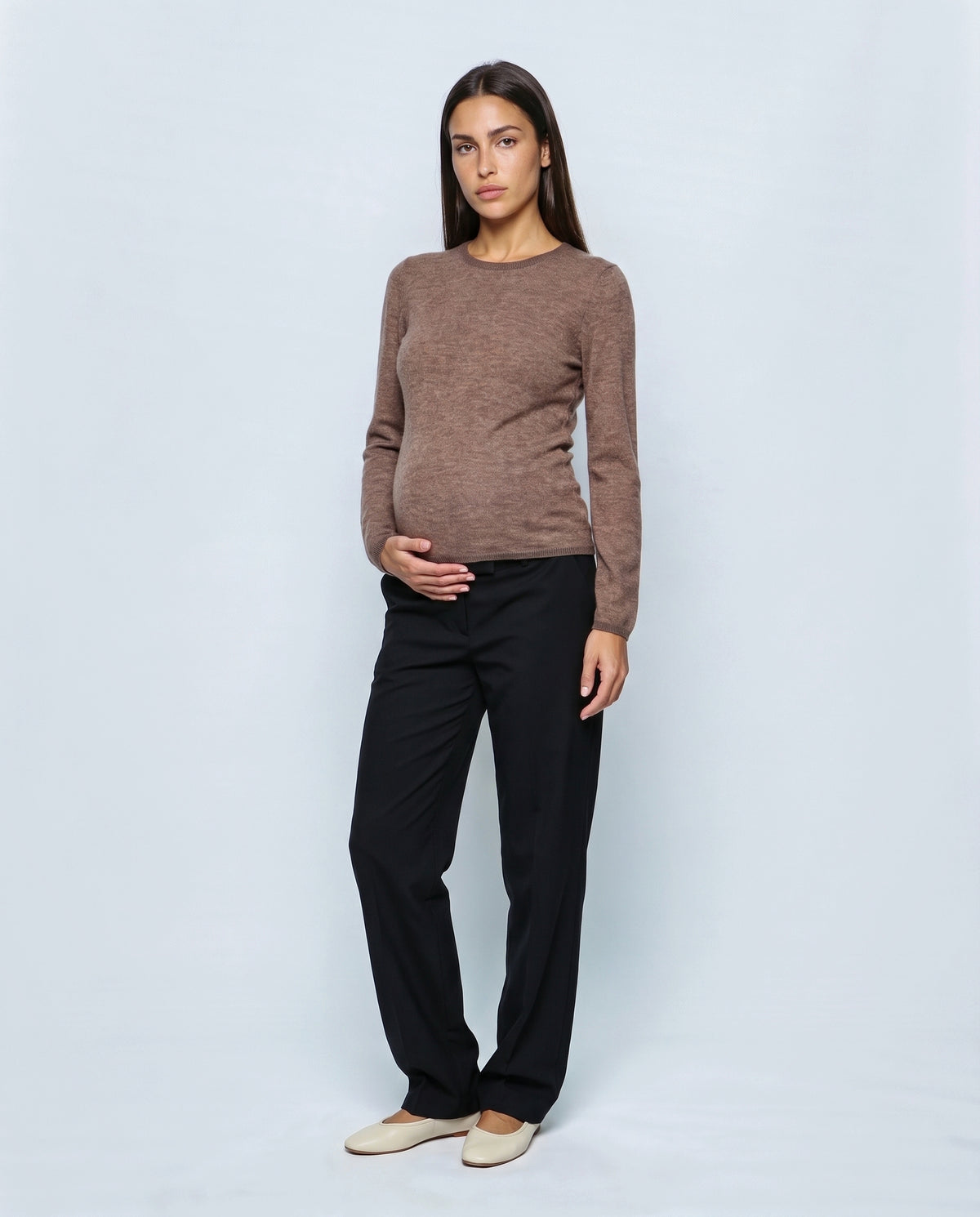 The Refined Crewneck Knit in Wheat, front view
