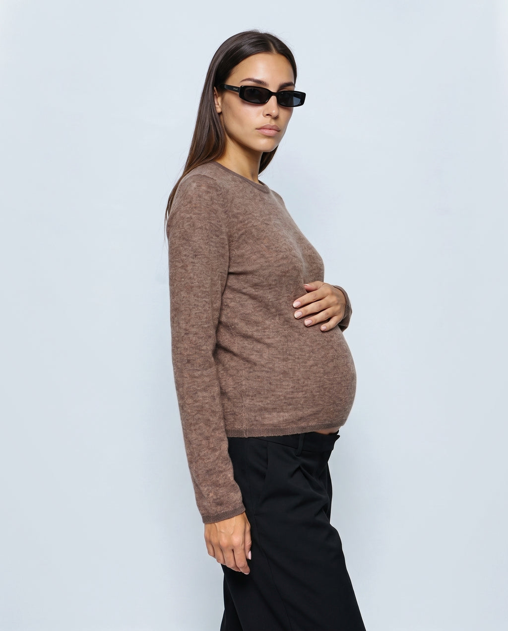The Refined Crewneck Knit in Wheat, side view