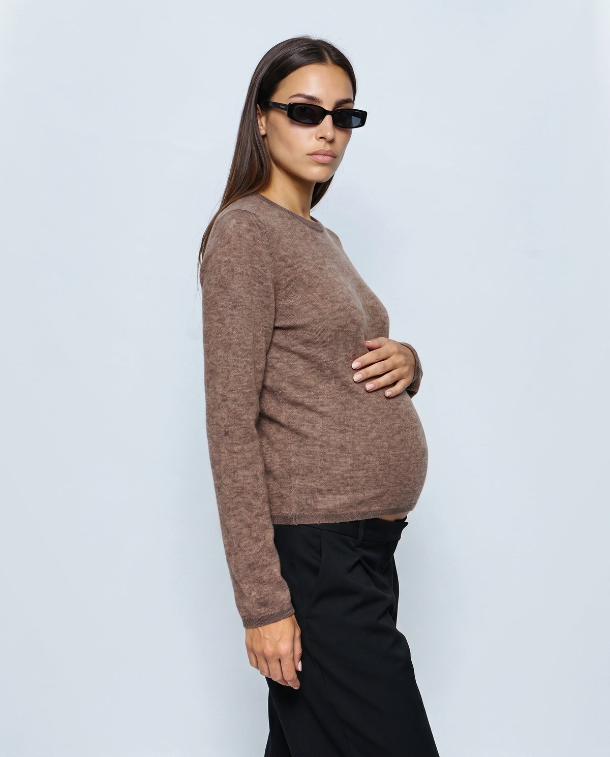 The Refined Crewneck Knit in Wheat, side view