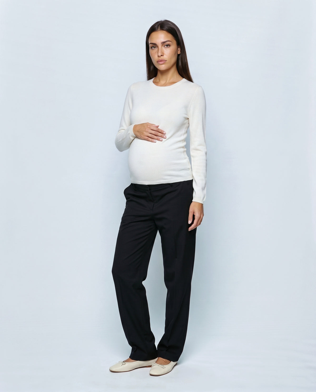 The Refined Crewneck Knit in White, front view