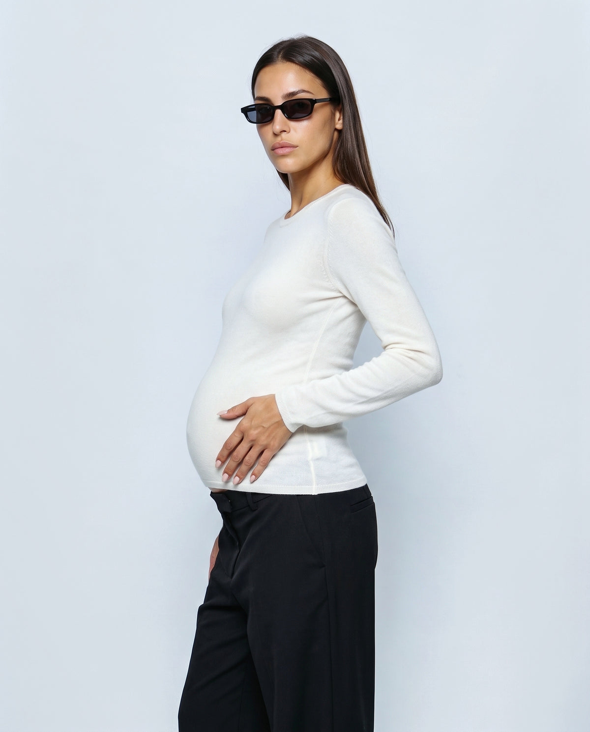 The Refined Crewneck Knit in White, side view