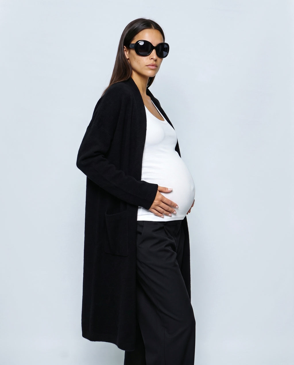 The Open-Front Longline Cardigan in Black, side view