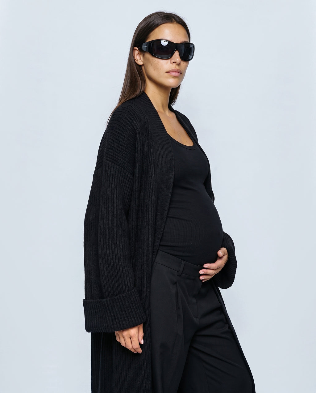 Simone Longline Knit Cardigan in Black, side view