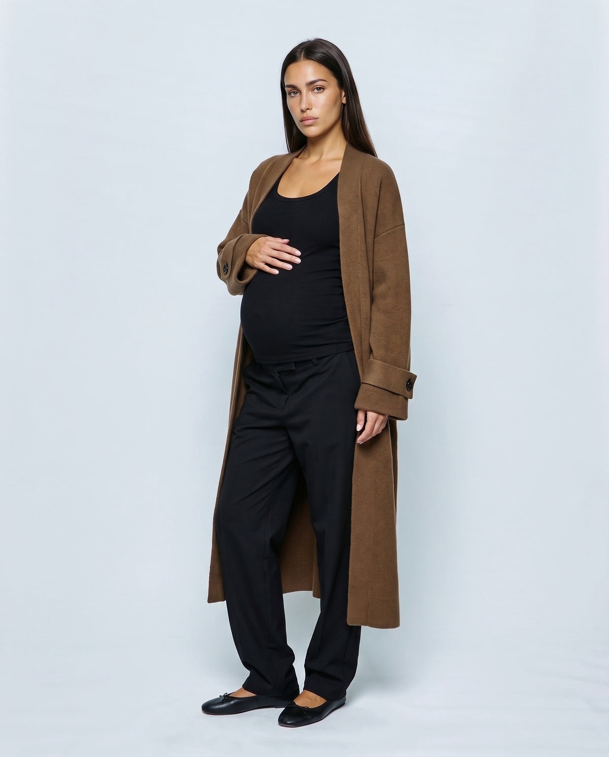 Simone Longline Knit Cardigan in Brown, front view