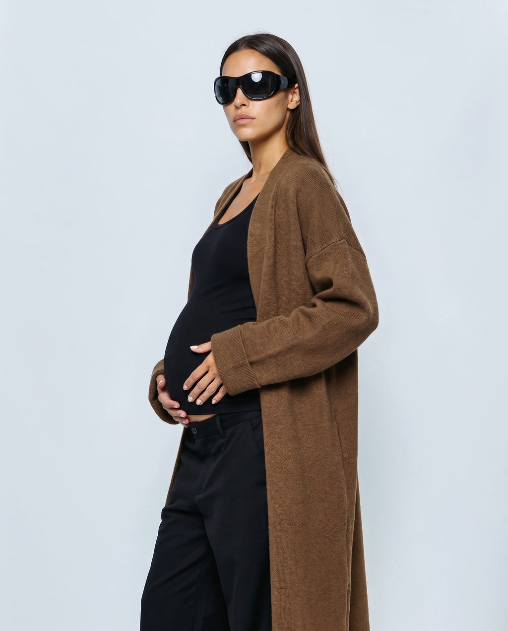 Simone Longline Knit Cardigan in Brown, side view