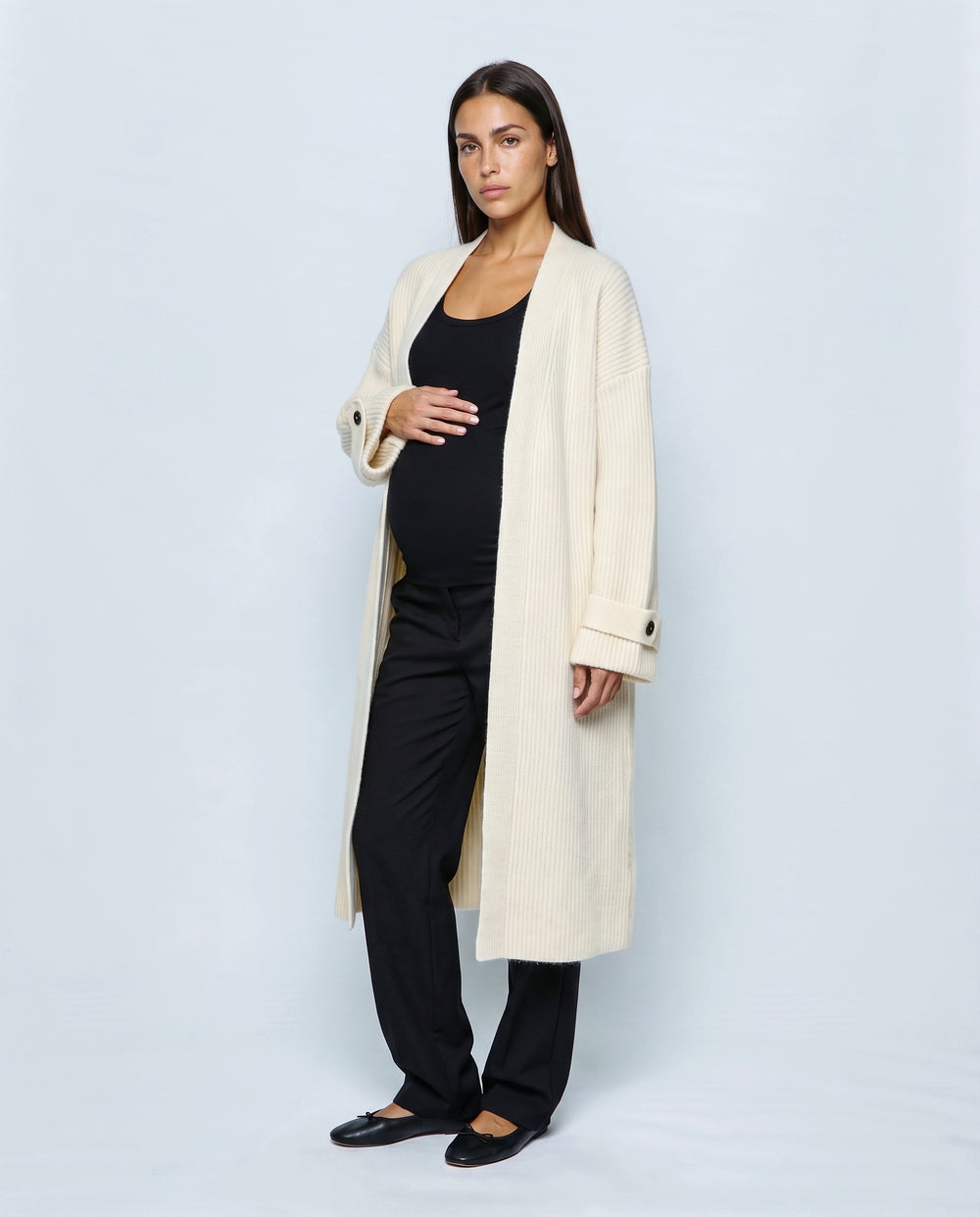 Simone Longline Knit Cardigan in Cream, front view