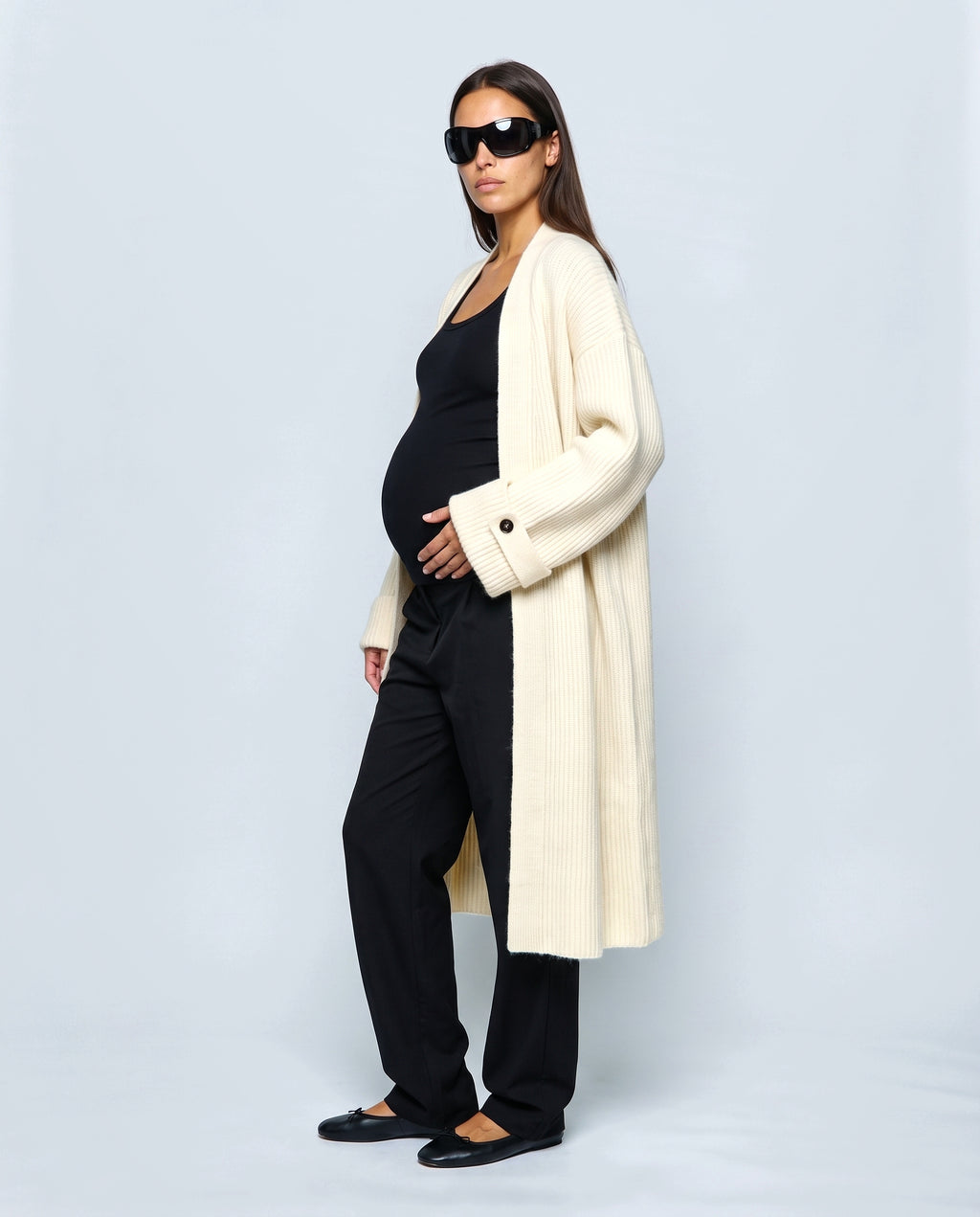 Simone Longline Knit Cardigan in Cream, side view