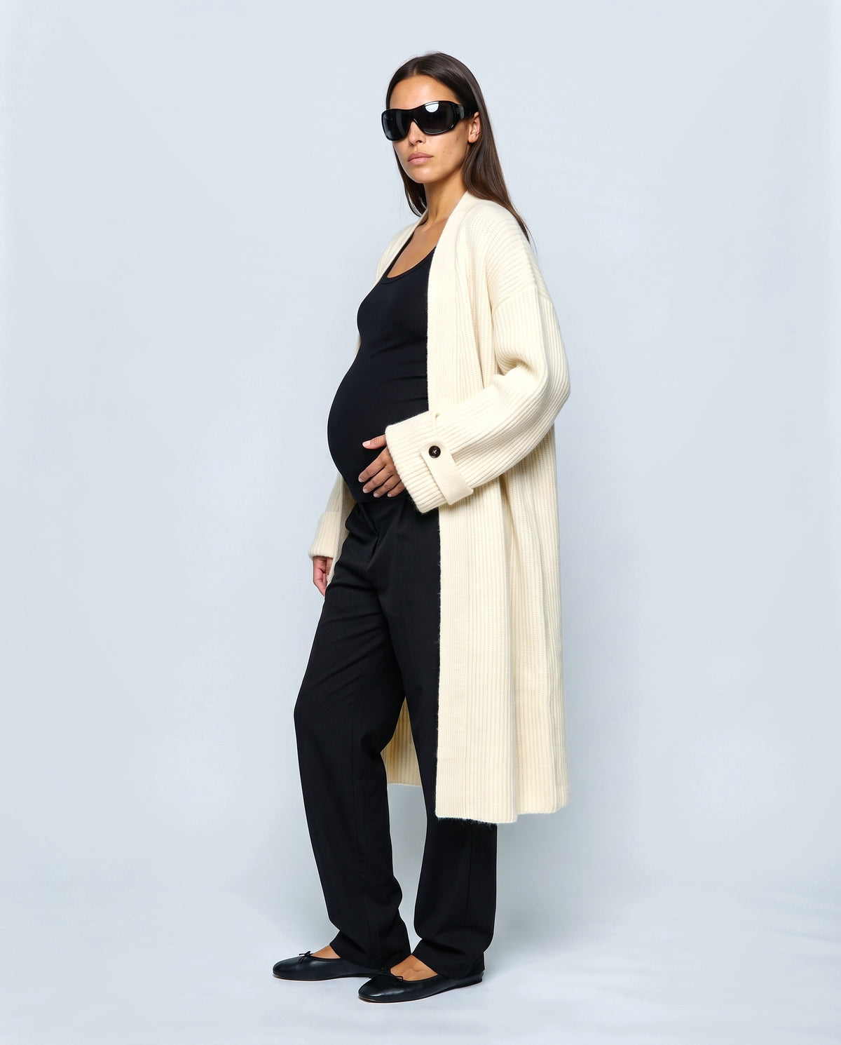 Simone Longline Knit Cardigan in Cream, side view
