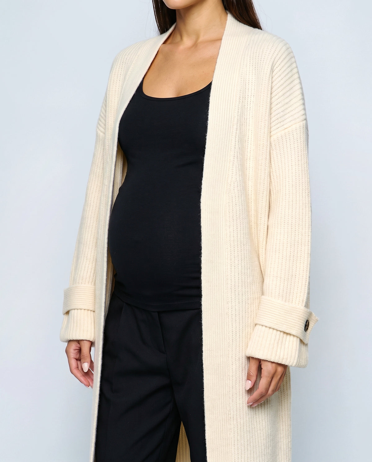 Simone Longline Knit Cardigan in Cream, fabric detail