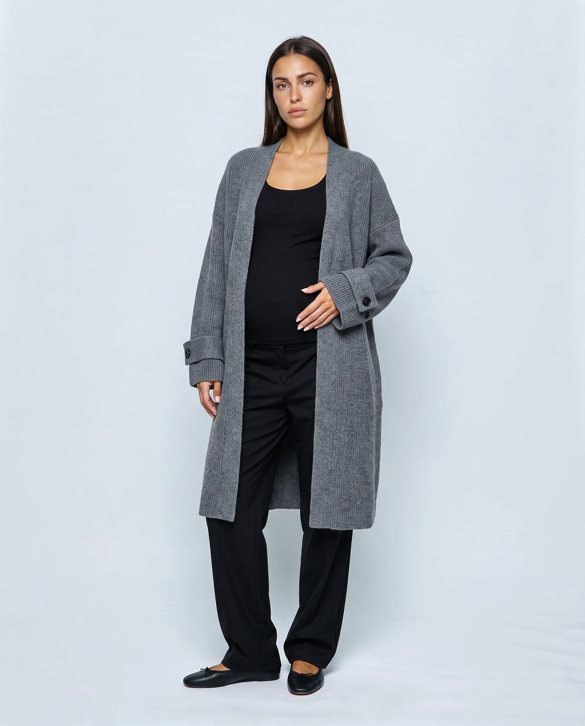 Simone Longline Knit Cardigan in Grey, front view