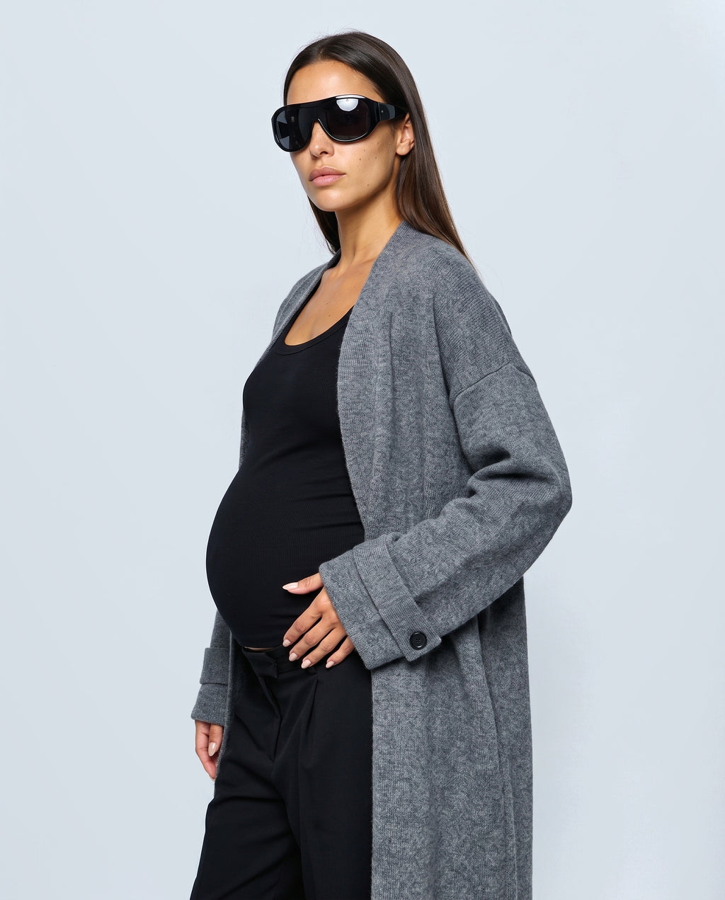 Simone Longline Knit Cardigan in Grey, side view