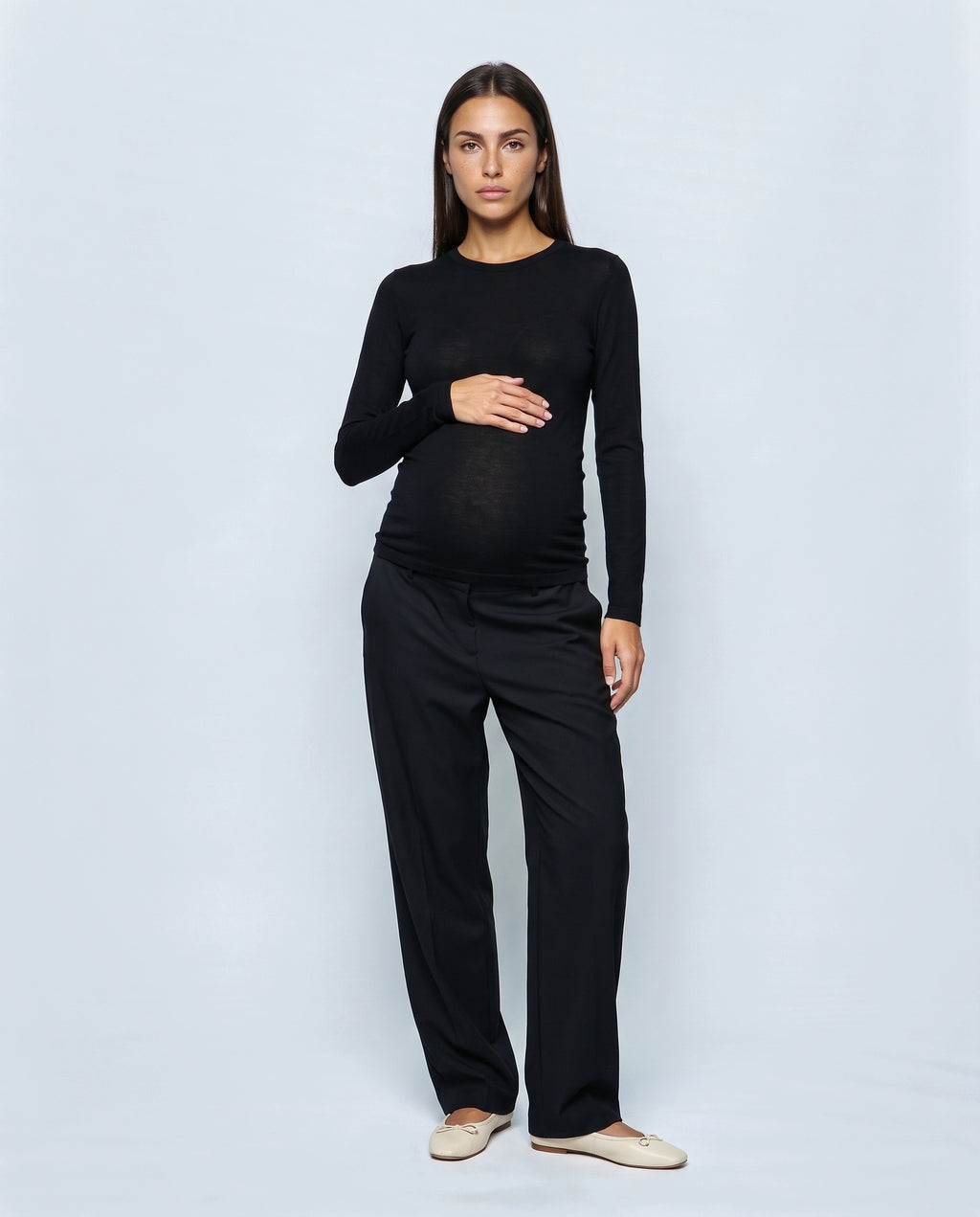 The Fine-Knit Layering Top in Black, front view