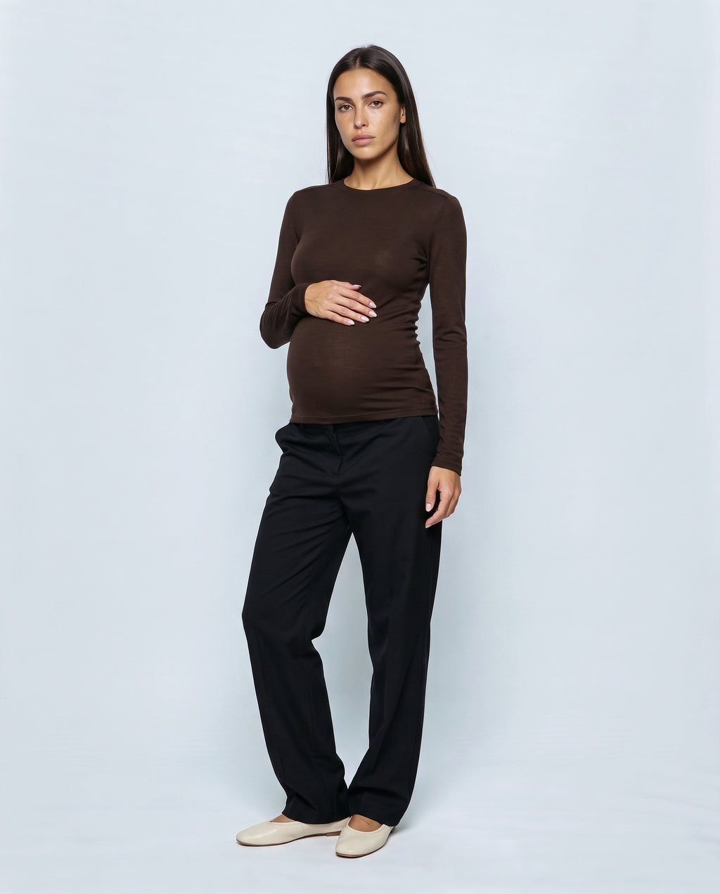 The Fine-Knit Layering Top in Ebony brown, front view