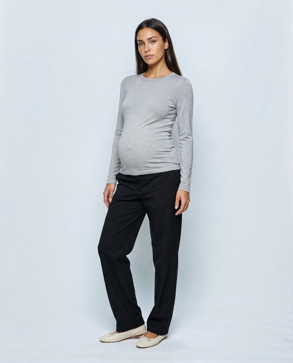 The Fine-Knit Layering Top in Frost grey, front view