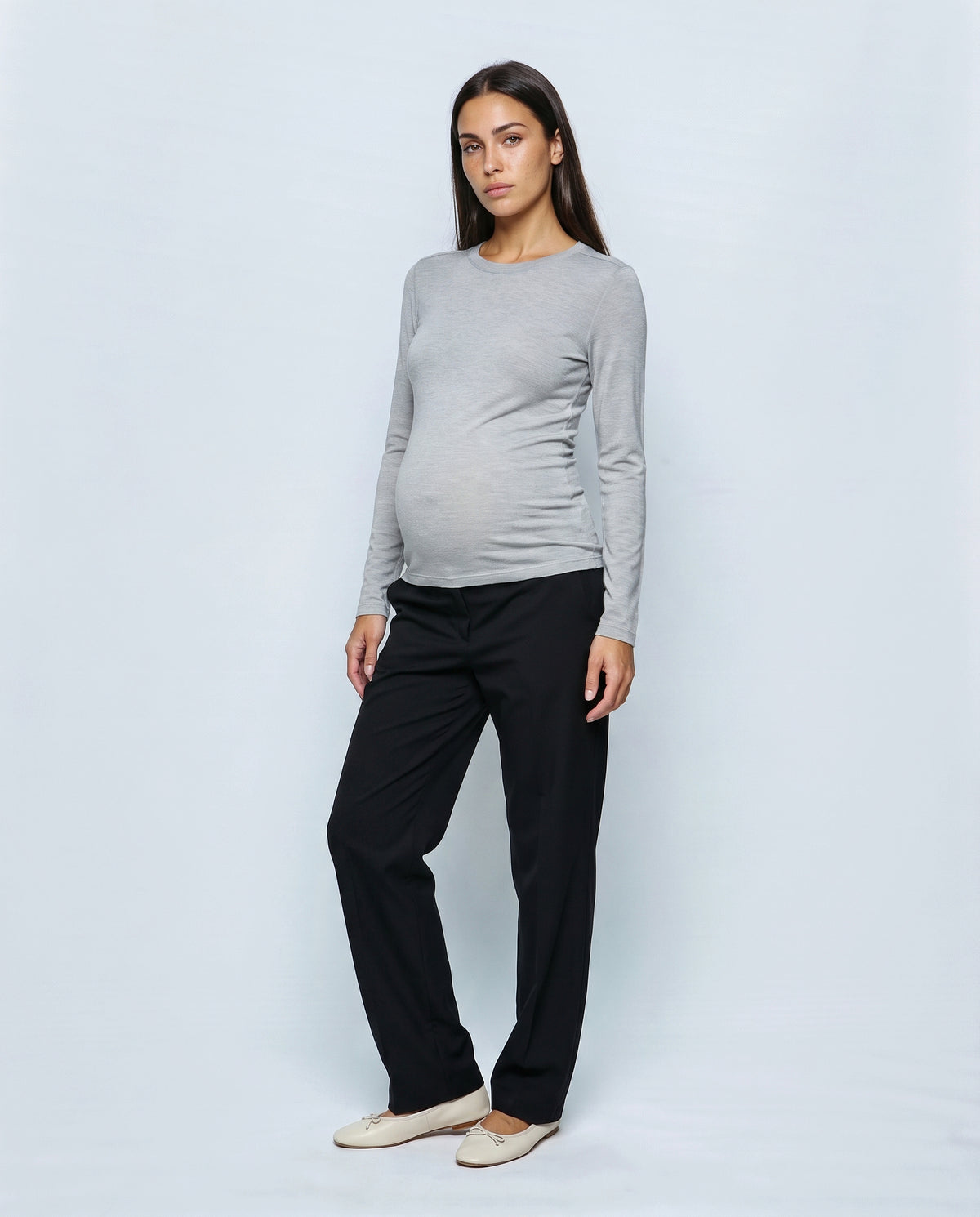 The Fine-Knit Layering Top in Frost grey, front view