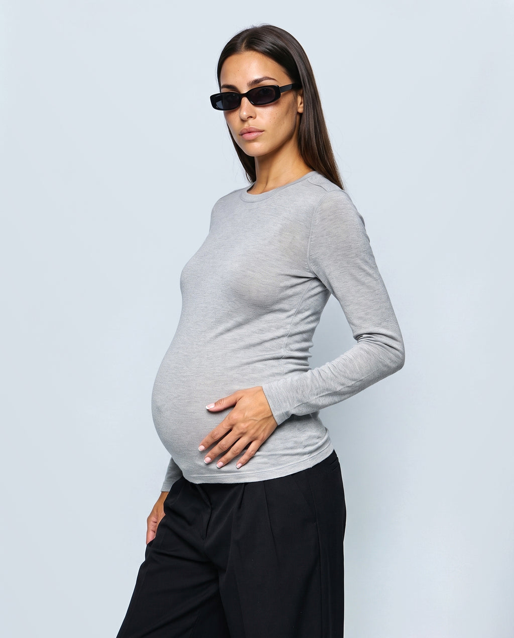 The Fine-Knit Layering Top in Frost grey, side view