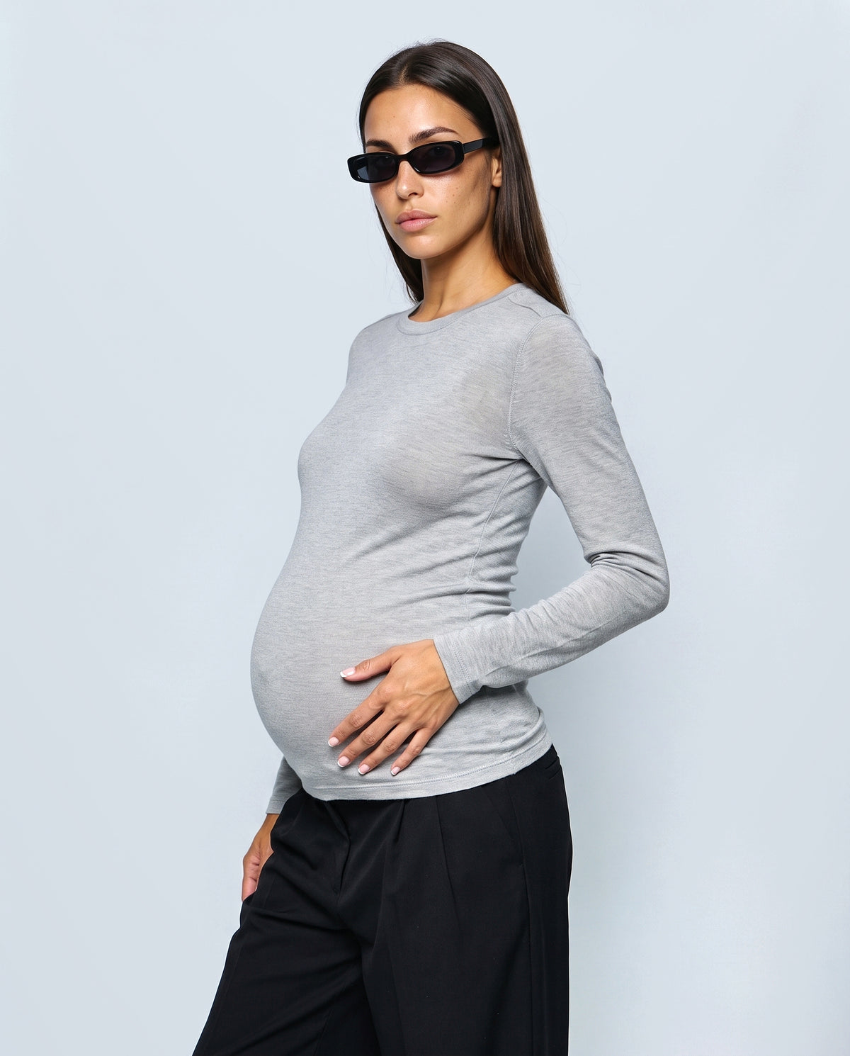 The Fine-Knit Layering Top in Frost grey, side view
