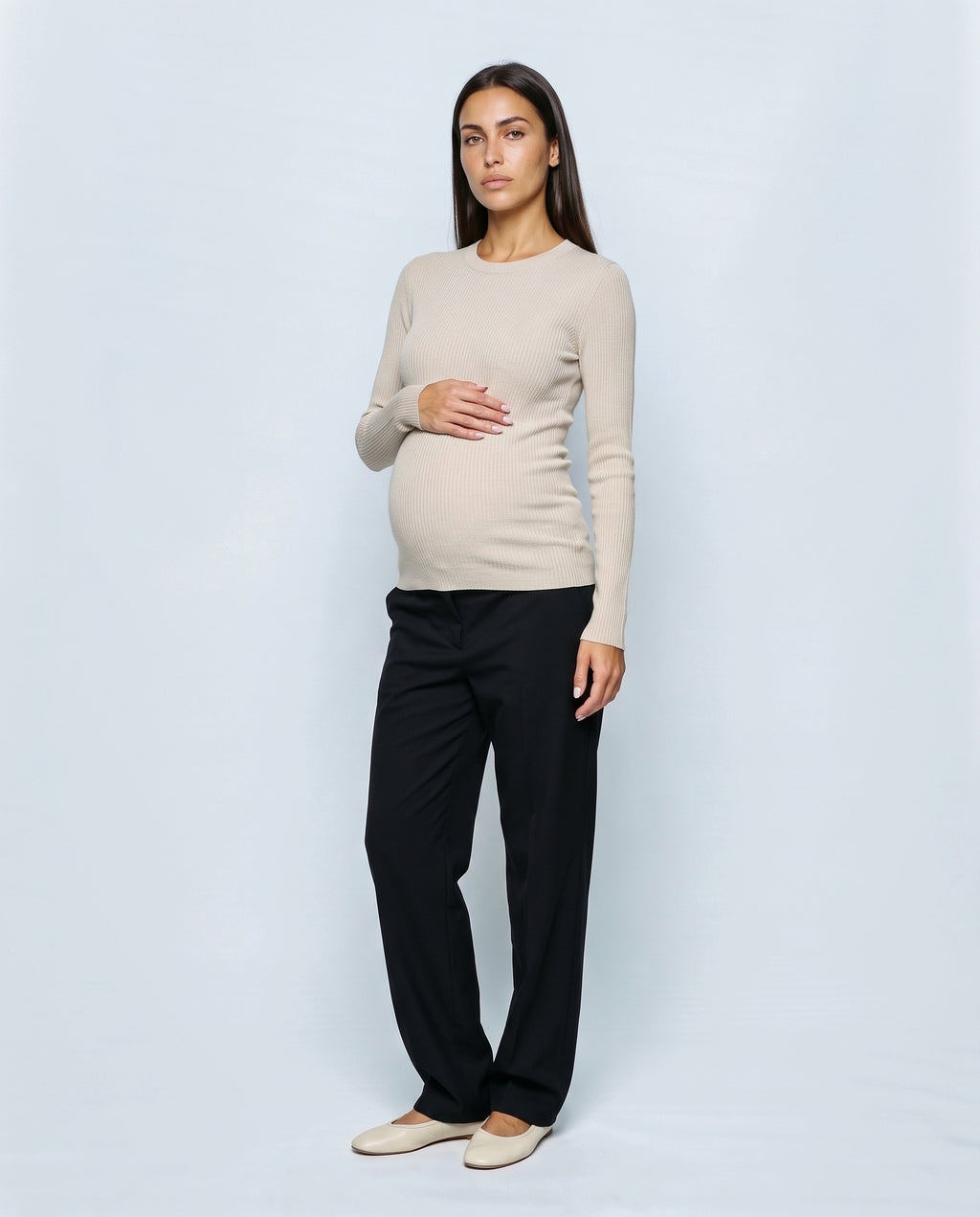 The Fine-Knit Layering Top in Linen beige, front view
