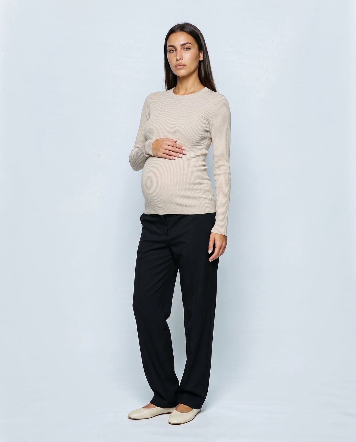 The Fine-Knit Layering Top in Linen beige, front view