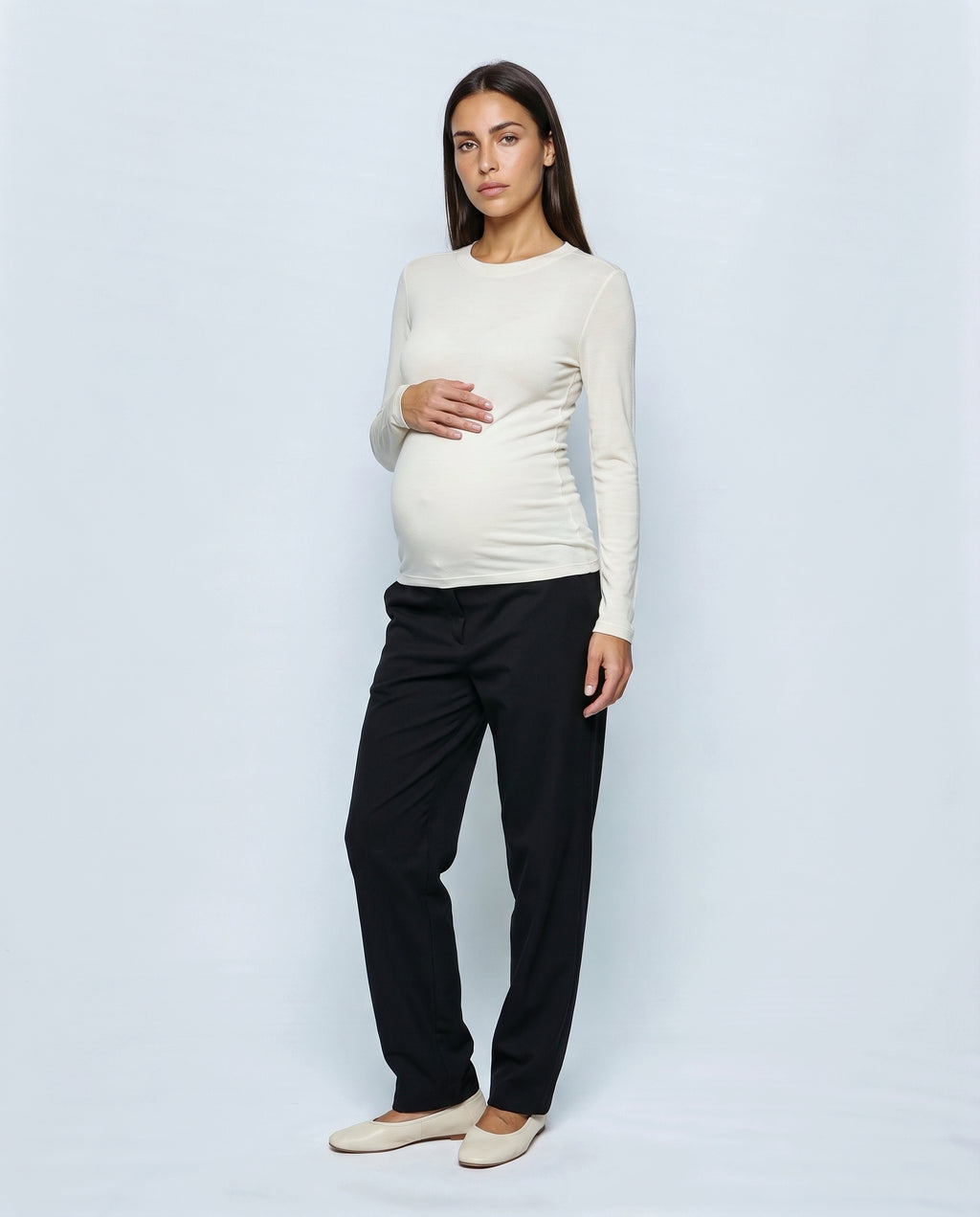The Fine-Knit Layering Top in Off-white, front view