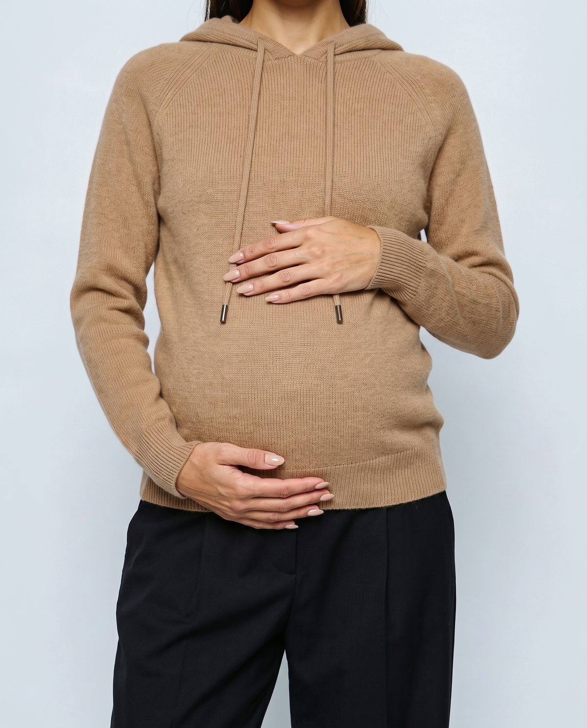 The Relaxed Knit Hoodie in Camel, fabric detail