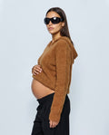 The Soft-Touch Knit Hoodie in Caramel, side view