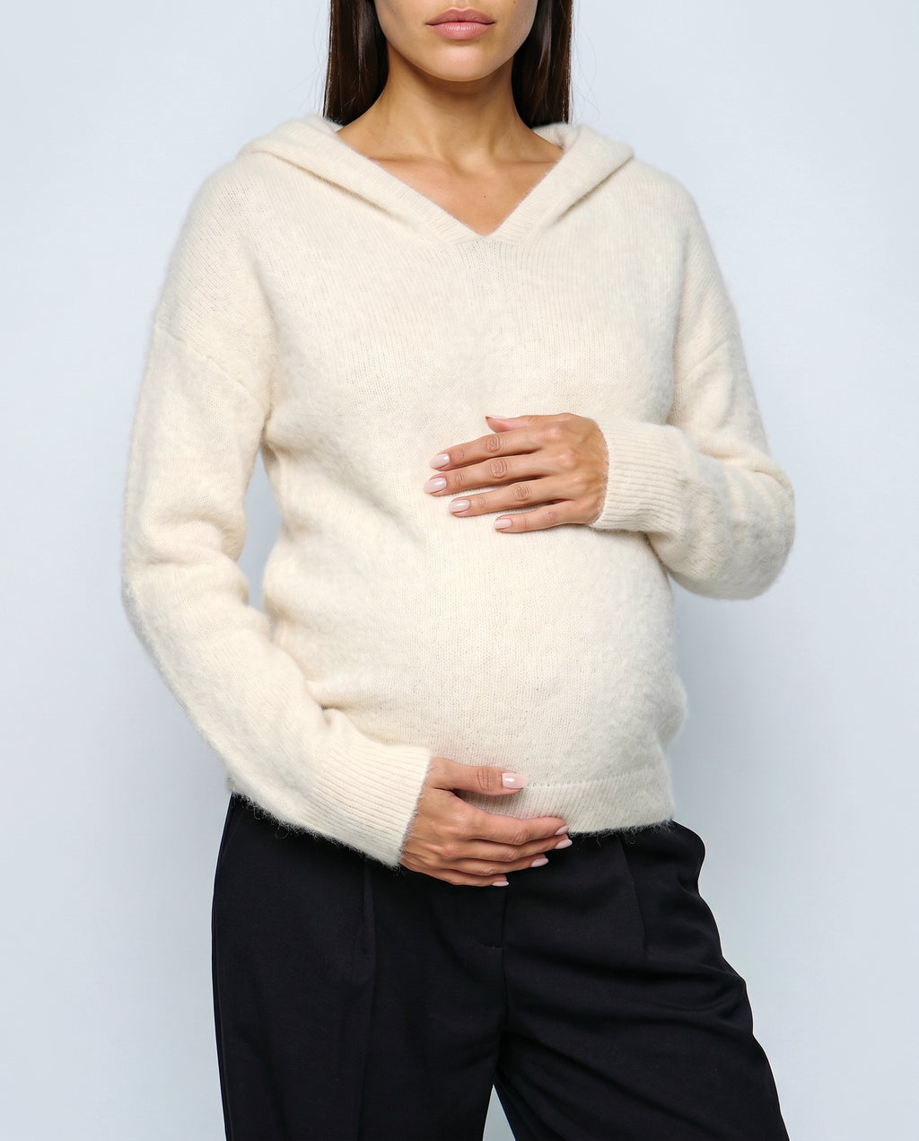 The Soft-Touch Knit Hoodie in Cream, fabric detail