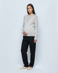The Button-Neck Knit Hoodie in Grey, front view