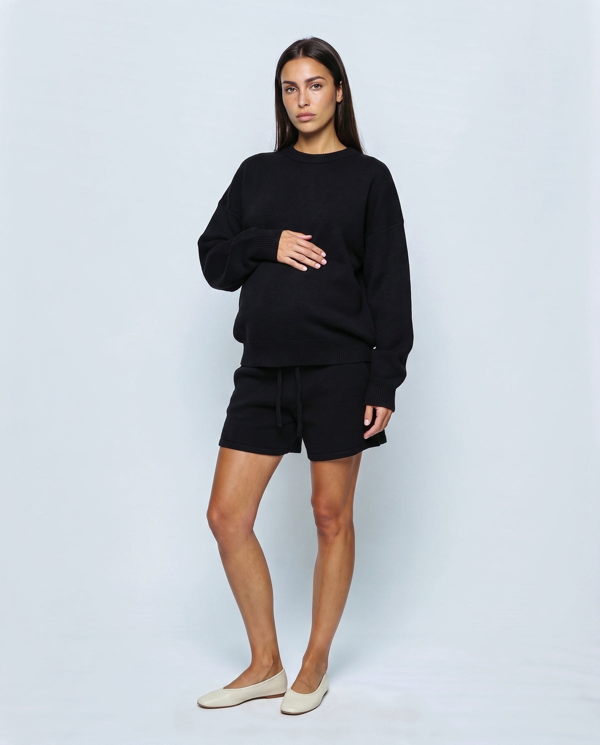 Lotte Knit Sweater & Shorts Set in Black, front view