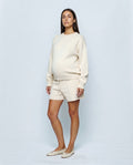 Lotte Knit Sweater & Shorts Set in Cream, front view