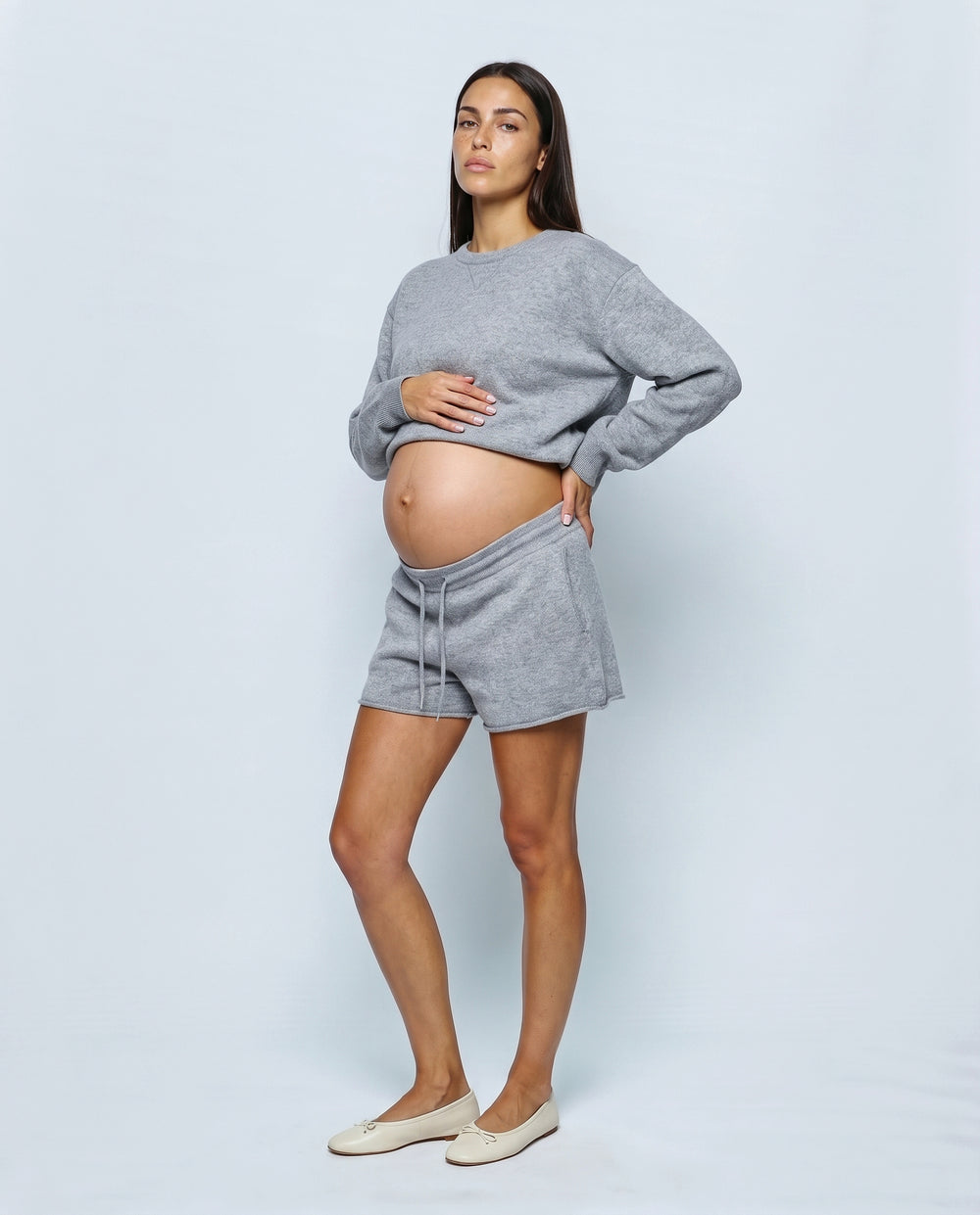Lotte Knit Sweater & Shorts Set in Grey, front view